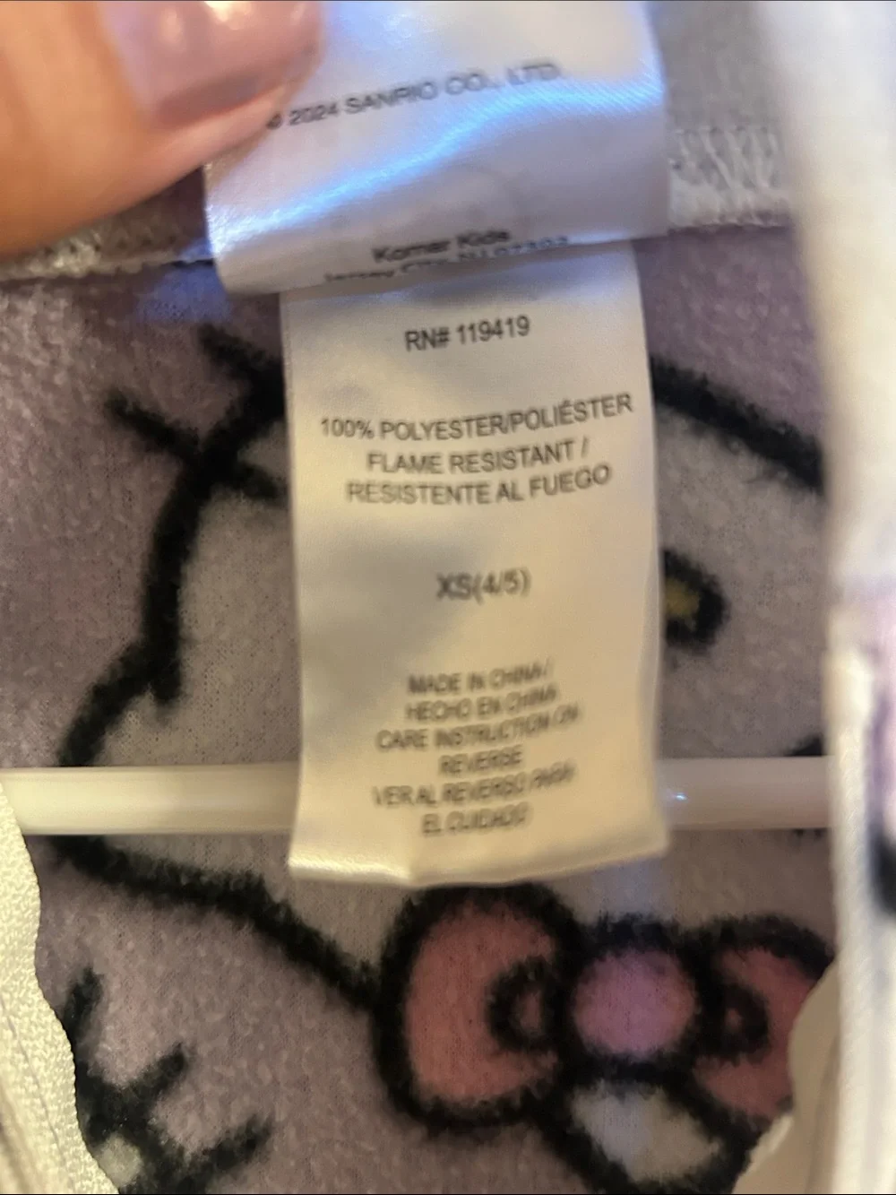 Hello Kitty Lavender and White Fleece One-Piece Pajama Footie with Pink Accents